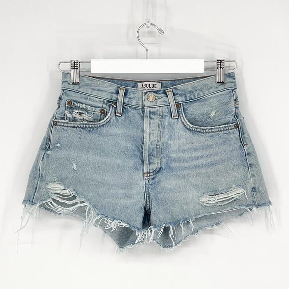 AGOLDE Parker Vintage Cut Off Denim Shorts Size 26 Broken Distressed - Picture 2 of 5